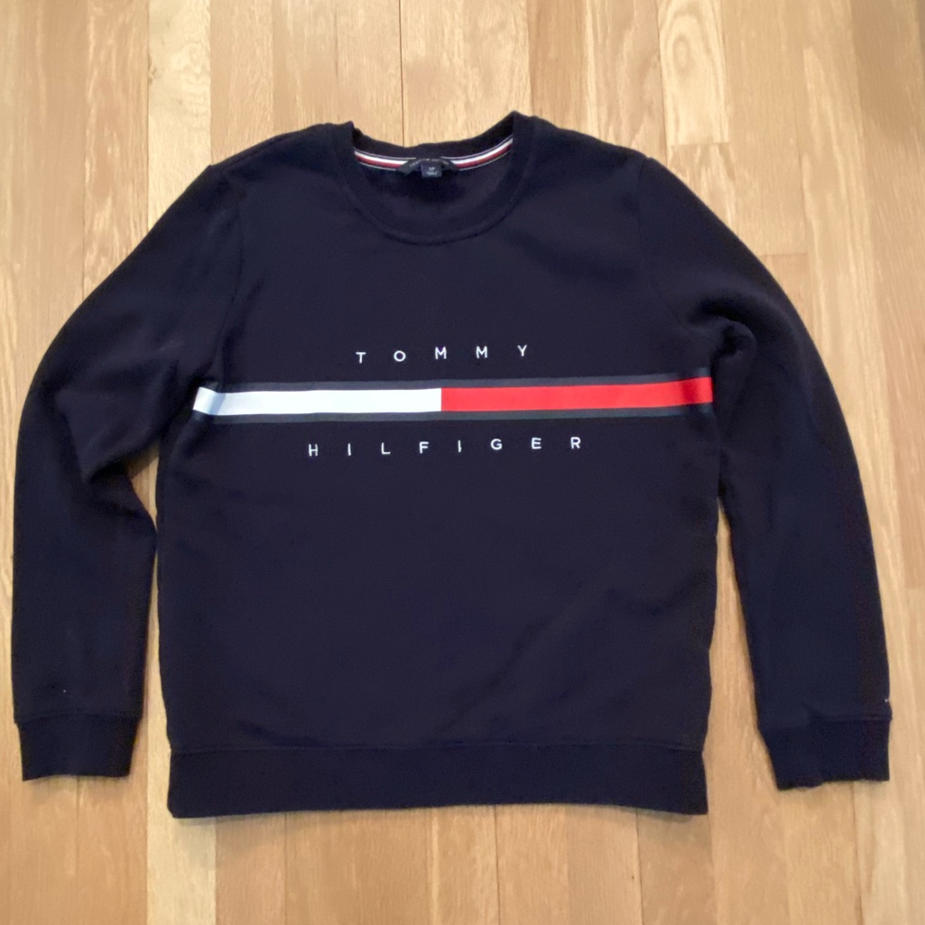 Tommy Hilfiger Womens Navy Crew Neck Sweatshirt /Red White Stripe On Chest/ S/P